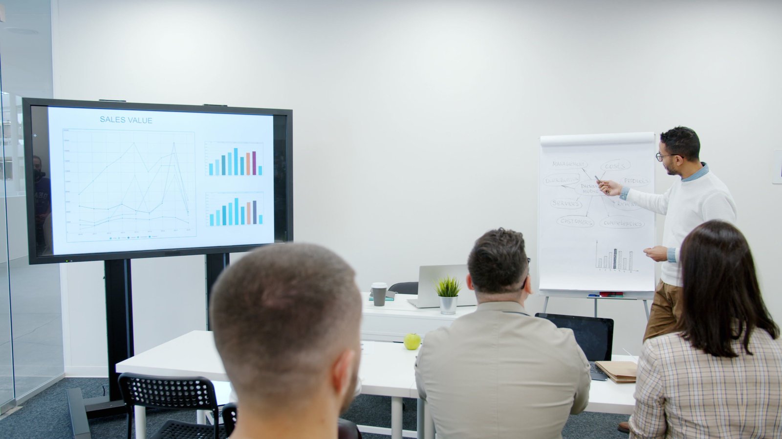 Sales education and training — coach guiding a seller through a presentation